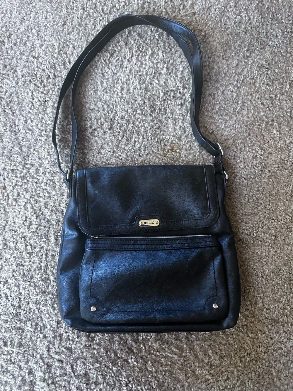 Relic Black faux Leather Shoulder Crossbody Bag with Front Zip